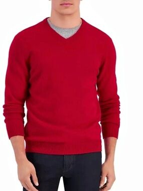 NWT Club Room 100% Cashmere V-Neck Sweater in Red Size Large